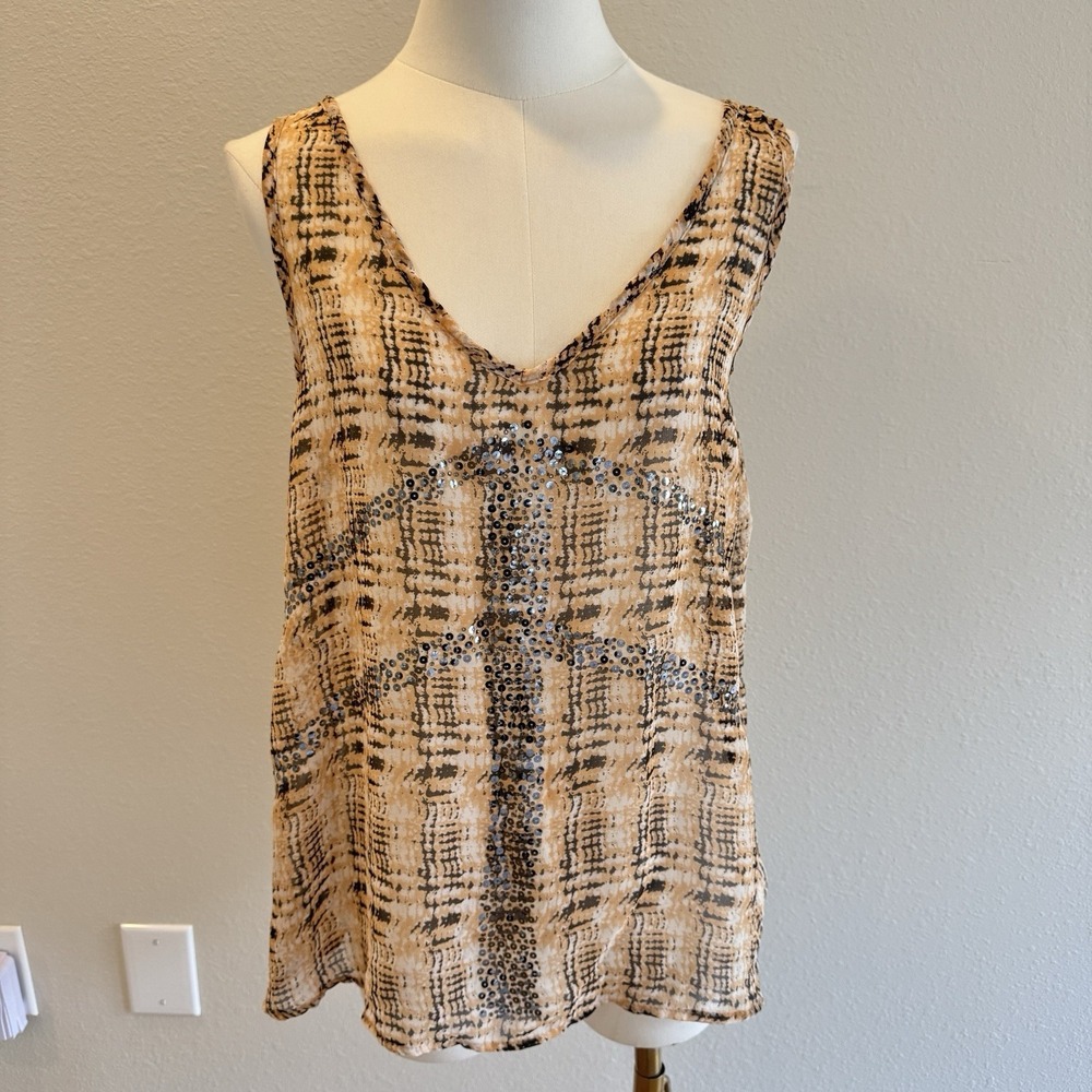 Daytrip Y2K Sheer Tank Top Blouse Plaid Sequin Biker Grunge Whimsigoth Sz L